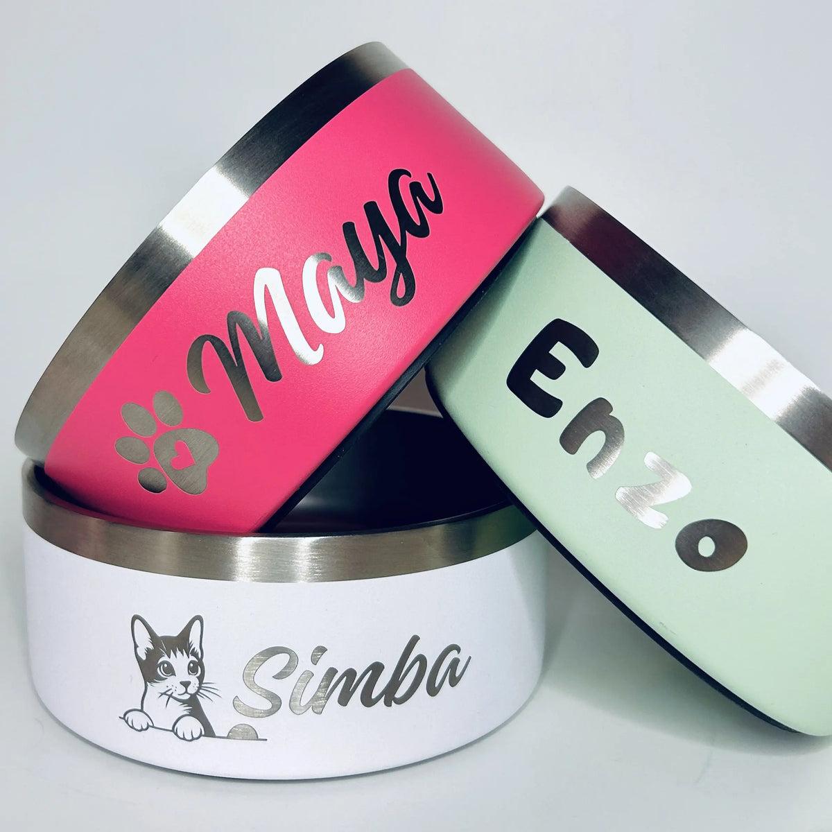 Gamelle personnalisée pour chiens et chats rose Nelly et Cie inc.