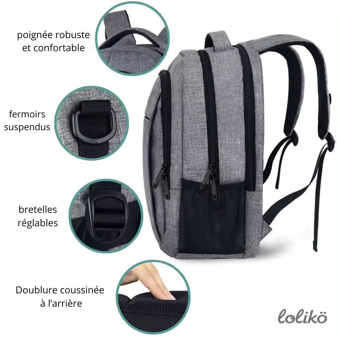 Sac à dos polyvalent gris Lolikö