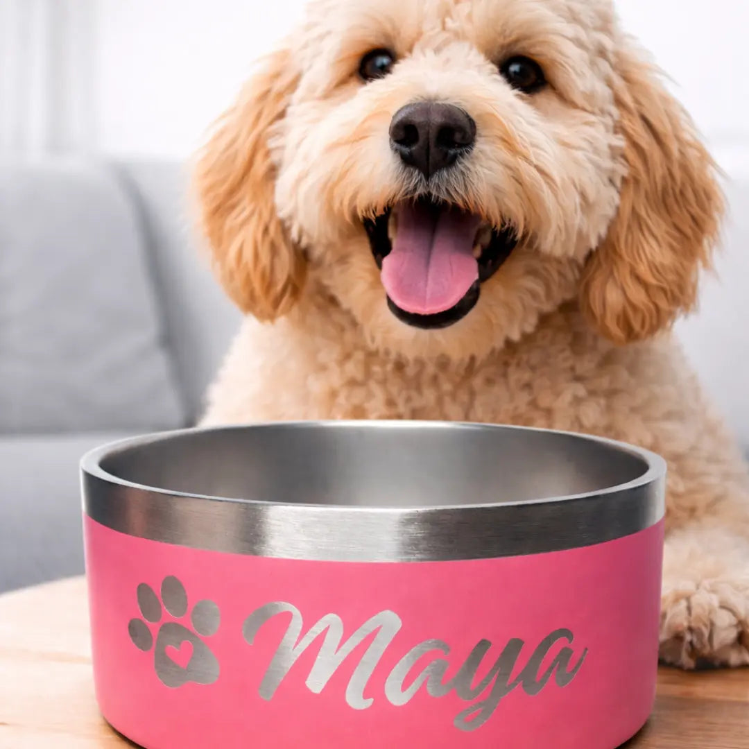 Gamelle personnalisée pour chiens et chats rose Nelly et Cie inc.