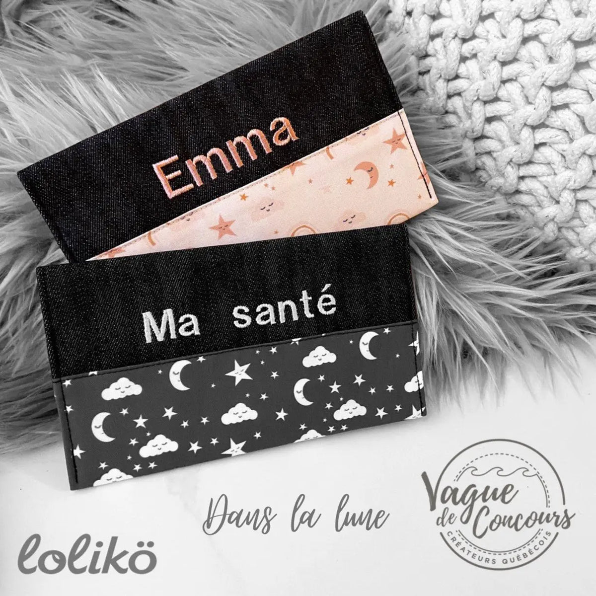 Protège carnet de santé personnalisé Lolikö Lune corail Lolikö
