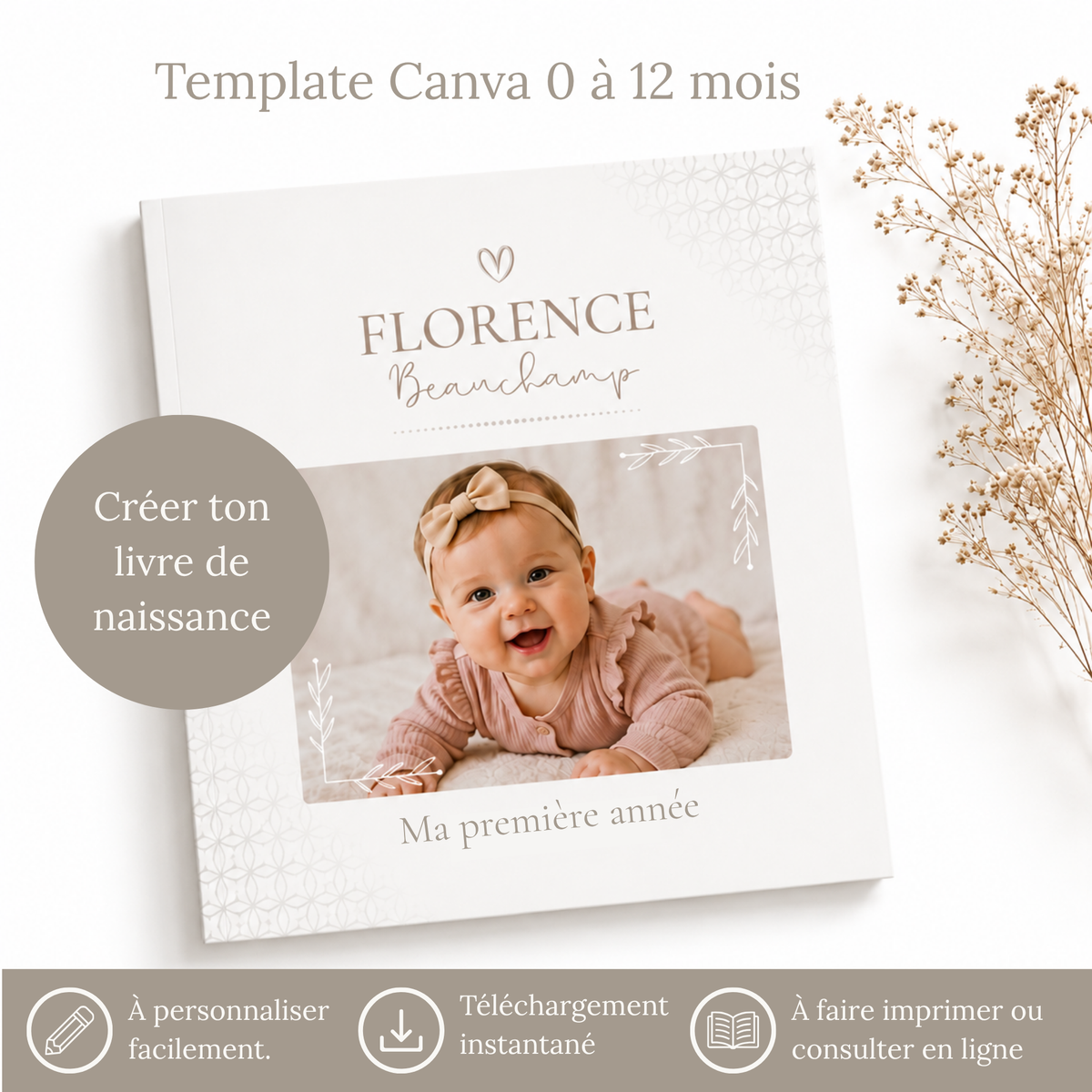 Template pour livre souvenir de naissance 0-12 mois